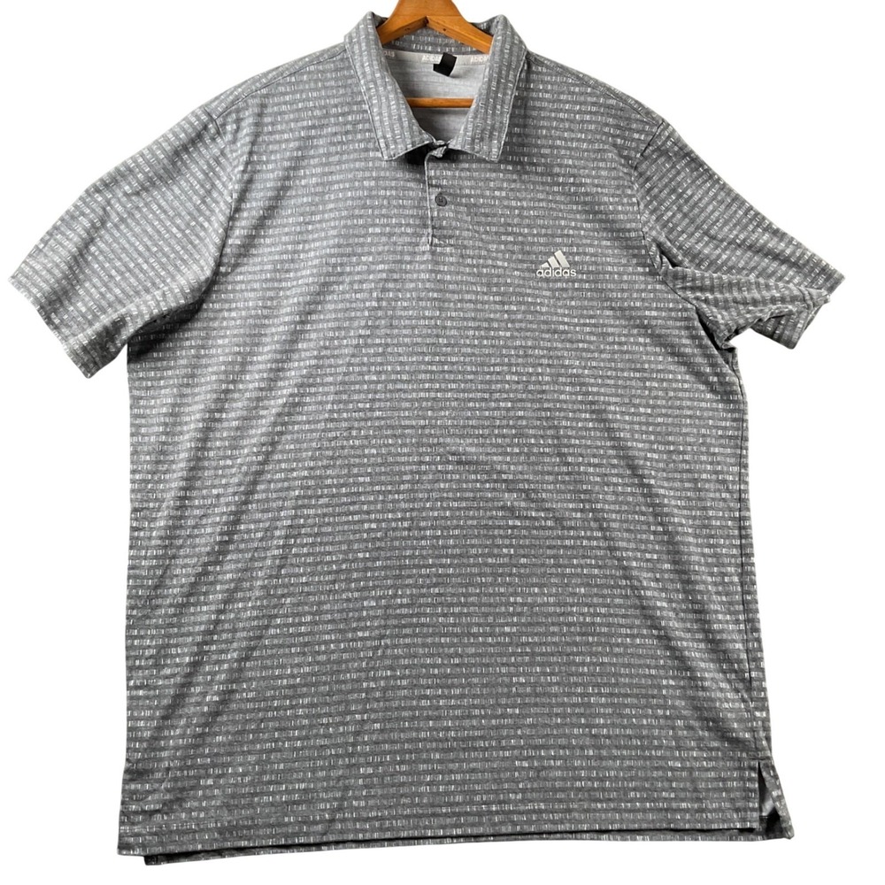Adidas Polo Shirt Mens XXL Grey Space Dye Stripe Short Sleeve Golf Top